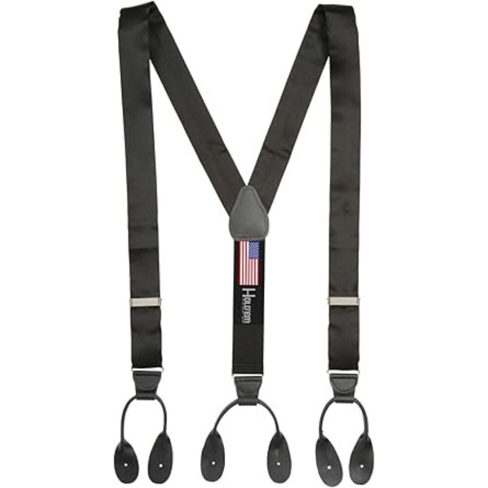 HOLD'EM 100% Silk Suspenders For Men Y-Back Button End – Black Paisley